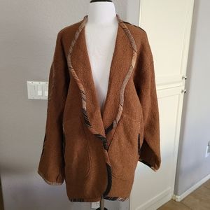 Candiss Cole Art to Wear Brown Open Front Sweater Jacket Women's Size Small